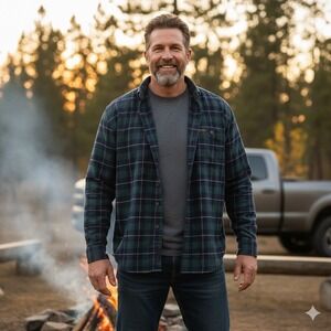 Woolrich Men's‎ Plaid Cotton Long Sleeve Button Up Shirt 2XL Green Navy